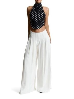 Naked Wardrobe White Wide-Leg Pleated Palazzo Pants